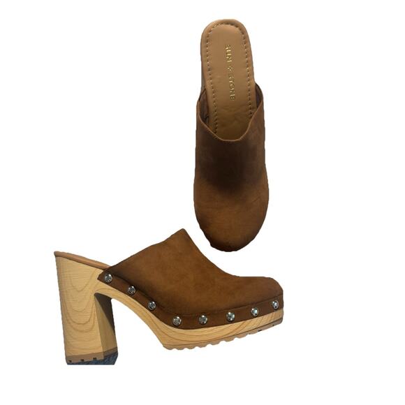 New Sun + Stone Studded Tan Suede Clogs Shoes Womens 8.5 - Picture 2 of 7